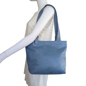 Coach Leather Shoulder Tote in Dusty Blue